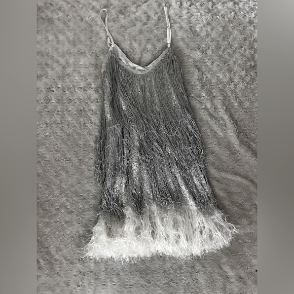 NWT- 12th TRIBE Disco Fever Silver Fringe Mini Dress - Picture 6 of 15